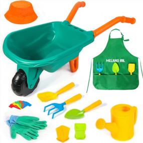 img 4 attached to Meland Kids Gardening Set - Wheelbarrow And Garden Tools For Toddlers And Kids With Shovel, Rake, Trowel, Watering Can - Outdoor And Indoor Pretend Play With Apron, Hat, And Gloves