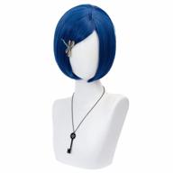 kids dark blue bob cosplay wig short straight synthetic halloween costume party hair with key necklace and dragonfly hairclip logo