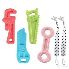 img 4 attached to 👶 Soft Silicone Baby Teething Toys - 4 Pack with Rope - BPA-Free & Freezer Safe - Chew Toy for Baby - Soothe Babies' Sore Molars - 3-12 Months Boy & Girl Toys Set - Easy to Clean - Baby's Favorite