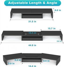 img 3 attached to MaxGear Large Dual Monitor Stand Riser: 3 Shelf Wood Desktop Stand With Adjustable Length & Angle, Drawer For Monitors, PC, Laptops & Printers - Black