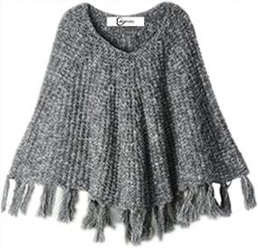 img 4 attached to Azhido Baby Girls Solid Tassel Round Neck Вязаное пончо-плащ Пальто Бежевая верхняя одежда