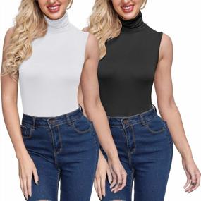 img 4 attached to Women'S 2-Pack Turtleneck Sleeveless Mock High Neck Stretchy Layering Tees