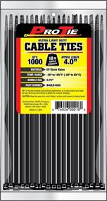 img 1 attached to Pro Tie B4ULD1000: 4-Inch Ultra Light Duty Standard Cable Tie, UV Black Nylon, 1000-Pack for Easy and Efficient Cable Organization