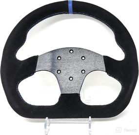 img 4 attached to 🚗 Enhance your Driving Experience with Newworldmotoring 12.5in D-Shaped Steering Wheel: Race Style Alcantara Suede Leather with Blue Stitch, No Horn - Black