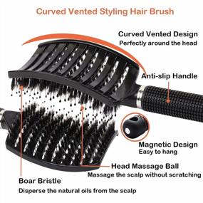 img 2 attached to Elfirly 2 Pack Boar Bristle Curved Vented Hair Brush For Men Women And Barbers, Detangling Styling Tool For Long Thick Thin Curly Hair - Black