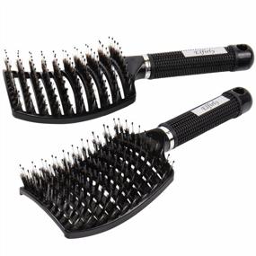 img 4 attached to Elfirly 2 Pack Boar Bristle Curved Vented Hair Brush For Men Women And Barbers, Detangling Styling Tool For Long Thick Thin Curly Hair - Black