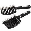 elfirly 2 pack boar bristle curved vented hair brush for men women and barbers, detangling styling tool for long thick thin curly hair - black logo