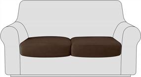 img 4 attached to Maxmill Velvet Stretch Sofa Cushion Covers Plush Couch Cushion Slipcover For Armchair Loveseat Sofa Individual Cushion Cover Sofa Seat Protector With Elastic Hem Washable, 2 Pieces Pack, Brown