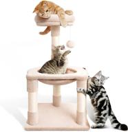 🐱 compact kitten cat tree, lioopet 30 inches short cat tree with hammock and scratching post, petite cat tower for indoor cats, multi-level cat condon perches (beige) logo