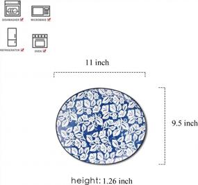 img 3 attached to Фарфоровые неглубокие овальные обеденные тарелки Selamica, большие изогнутые тарелки 11 дюймов для десерта, пасты, салата, микроволновой печи, посудомоечной машины, сейфа для духовки, набор из 6, винтажный синий