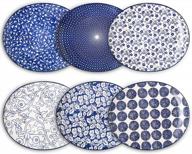 selamica porcelain shallow oval dinner plates, 11 inches large curve plates for dessert, pasta, salad, microwave, dishwasher, oven safe, set of 6, vintage blue logo