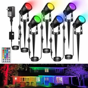 img 4 attached to ECOWHO RGB Low Voltage Christmas Spotlight Outdoor, 12V 65Ft LED Spot Light Color Changing Landscape Lighting With Remote Timer Plug-In Waterproof Lights For Yard,Garden,Pool,Pathway Decor(6 Pack)