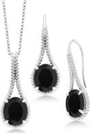 💎 925 sterling silver black onyx pendant earrings set by gem stone king - 12.00 cttw oval with 18 inch chain логотип