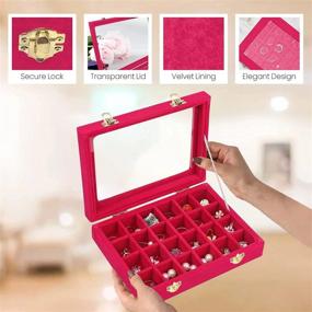 img 2 attached to Travel-Friendly Hivory Earring Jewelry Box: Red 24-Grid Tray With Clear Lid For Teen Girls’ Favorite Accessories