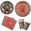 merry christmas disposable tableware set - 16 guests: santa claus, tree snowflake design large dinner plates, small dessert plates, cups and napkins logo