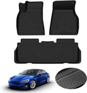 custom fit kust floor mats for tesla model s 2012-2022: non-slip black liners for 1st & 2nd row - not for model s plaid/long range logo