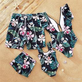 img 3 attached to IFFEI Mommy and Me One Piece Swimsuit with Leaves Print, V-Neck, Perfect for Family Matching Swimwear