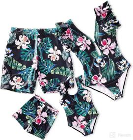 img 4 attached to IFFEI Mommy and Me One Piece Swimsuit with Leaves Print, V-Neck, Perfect for Family Matching Swimwear