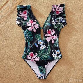 img 2 attached to IFFEI Mommy and Me One Piece Swimsuit with Leaves Print, V-Neck, Perfect for Family Matching Swimwear