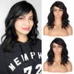women's 12" black short curly wavy synthetic wig with bangs side part natural lightweight heat resistant premium hair logo