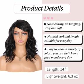 img 2 attached to Women'S 12" Black Short Curly Wavy Synthetic Wig With Bangs Side Part Natural Lightweight Heat Resistant Premium Hair