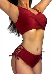 img 4 attached to BIKINX Women High Waisted Bikini: Modest 2 Piece Swimsuits With Full Coverage And Criss Cross Design