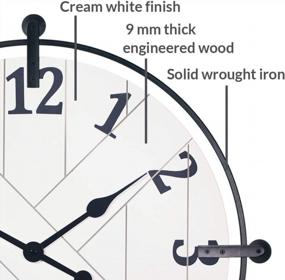 img 3 attached to 24-Inch Farmhouse Barn Door Clock By PresenTime & Co - Silent, No Ticking, Solid Wrought Iron Clock With Shiplap Design In Elegant Cream White Color
