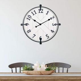 img 2 attached to 24-Inch Farmhouse Barn Door Clock By PresenTime & Co - Silent, No Ticking, Solid Wrought Iron Clock With Shiplap Design In Elegant Cream White Color
