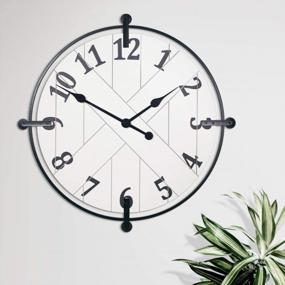 img 1 attached to 24-Inch Farmhouse Barn Door Clock By PresenTime & Co - Silent, No Ticking, Solid Wrought Iron Clock With Shiplap Design In Elegant Cream White Color