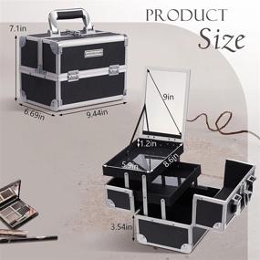 img 1 attached to Portable Makeup Box With Mirror And Trays - Lockable Cosmetic Organizer And Travel Storage Case For Makeup Artists, Nail Kits, And Tools - Modern Black FRENESSA Makeup Train Case