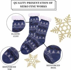 img 1 attached to Soft And Warm Men'S Slipper Socks With Fleece Lining And Grippers For Winter (Blue Knit)