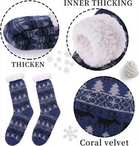 img 2 attached to Soft And Warm Men'S Slipper Socks With Fleece Lining And Grippers For Winter (Blue Knit)