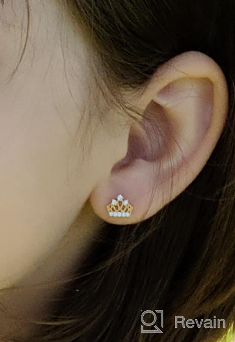 img 1 attached to Sparkling 14k Gold Plated Brass Princess Crown Earrings for Girls - With Cubic Zirconia & Secure Screwback review by Shima Hennigan
