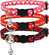 premium set of 3 valentine's day cat collars with detachable flower and bell - adjustable breakaway safety collars логотип