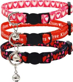 img 4 attached to Premium Set of 3 Valentine's Day Cat Collars with Detachable Flower and Bell - Adjustable Breakaway Safety Collars