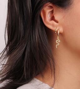 img 3 attached to 14K Gold Plated Star Huggie Earrings For Women - Dainty Drop/Dangle Small Hoop