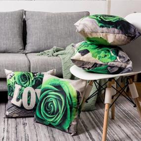 img 2 attached to Mint Green Throw Pillow Covers For Couch Decorative 4 Pack Double Sided Printed Rose Flower Cotton Linen Square Cushion Cases 18X18 Patio Outdoor Car Bedroom Living Room Modern Home Decor