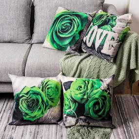 img 4 attached to Mint Green Throw Pillow Covers For Couch Decorative 4 Pack Double Sided Printed Rose Flower Cotton Linen Square Cushion Cases 18X18 Patio Outdoor Car Bedroom Living Room Modern Home Decor