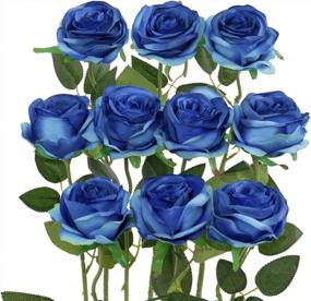 img 3 attached to 10-Pack Gradient Blue Artificial Silk Rose Bouquet - Perfect For Weddings & Home Decorations