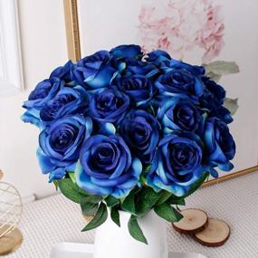 img 4 attached to 10-Pack Gradient Blue Artificial Silk Rose Bouquet - Perfect For Weddings & Home Decorations