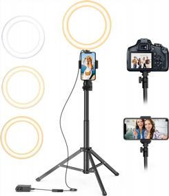 img 4 attached to 54'' Tripod Stand With Phone Holder And Selfie Ring Light For Makeup, Live Streaming, Photography, Vlogging, And Video Recording - Features LED Circle Lights And Halo Lighting