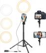 54'' tripod stand with phone holder and selfie ring light for makeup, live streaming, photography, vlogging, and video recording - features led circle lights and halo lighting logo