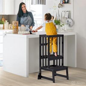 img 2 attached to 🪑 DORPU Learning Stool Toddler Tower - Adjustable Kitchen Step Stool with Safety Rail for Toddlers 18 Months+ (Black)