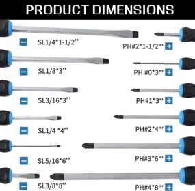 img 3 attached to Набор отверток с высоким крутящим моментом - 12 предметов, 6 крестообразных и 6 плоских наконечников, стальные лезвия Go-Thru для крепления, резания, ослабления заблокированных винтов