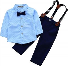 img 4 attached to Gentleman'S Dressy Outfit For Baby Toddler Boy: Short Dress Shirt, Bowtie And Suspender Pants Formal Suit
