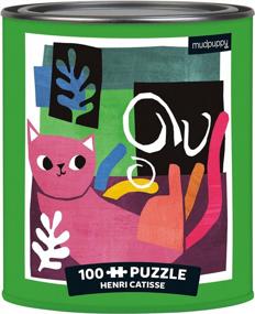 img 4 attached to 100 Piece Cat Puzzle Tin - Henri Matisse-Inspired Feline Portraits, Perfect Family Activity For Ages 6+ - Mudpuppy Artsy Cat Puzzle In Paint Can Package