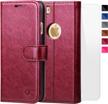 ocase iphone 6s case [free screen protector included] leather wallet flip case for iphone 6 / 6s devices - burgundy logo