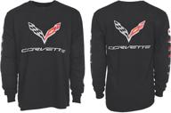 stylish and durable: jh design group men's chevy corvette c7 long sleeve black t-shirt with striking logos on front, back, and sleeves logo