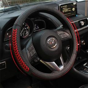 img 4 attached to 🔴 VESUL Red Leather Steering Wheel Cover for Mazda 3 Axela, 6, CX-3, CX-5, CX-7 & CX-9 (2013-2021) - Premium Compatibility & Protection