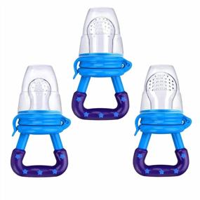 img 4 attached to Mluchee 3-Pack Baby Food Feeder - Fresh Fruit Silicone Nipple Teething Toy For Reusable Aching Gums Pacifier Blue